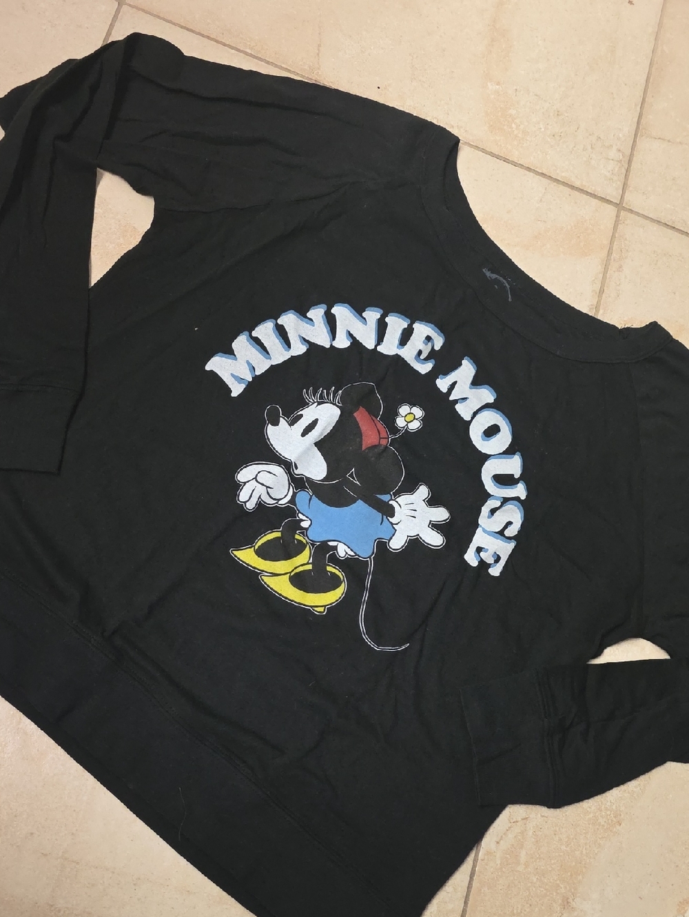 Disney Black Minnie Mouse Graphic Sweatshirt with Blue Yellow Accents
